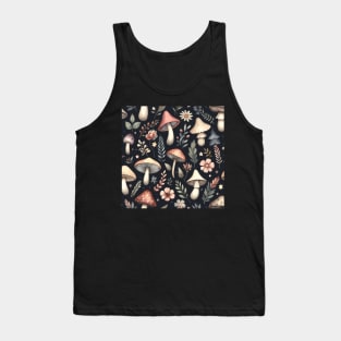 Mushroom Flowers and Leaves Pattern Tank Top